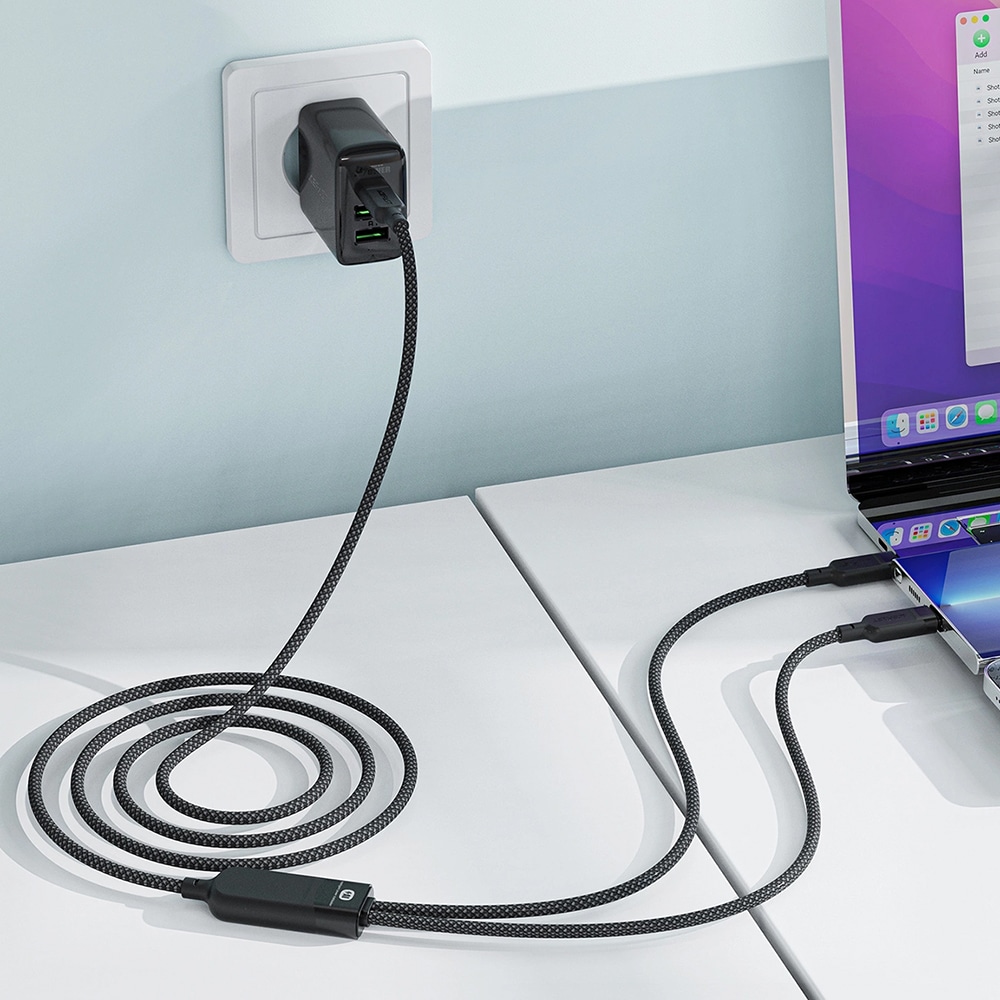 Acefast - Data Καλώδιο (c5-11) - Fast Charging, Usb-C To 2x Type-C, 2in1, 100w, 20v/5a, 480mb/s, 1.2m - Black - Image 4