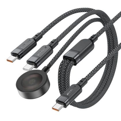 Acefast - Data Καλώδιο (c6-11) - Fast Charging, 2x Type-C, Wireless Charger To Usb-C, 3in1, 100w, 5a, 5w, 480mb/s, 1.2m - Black