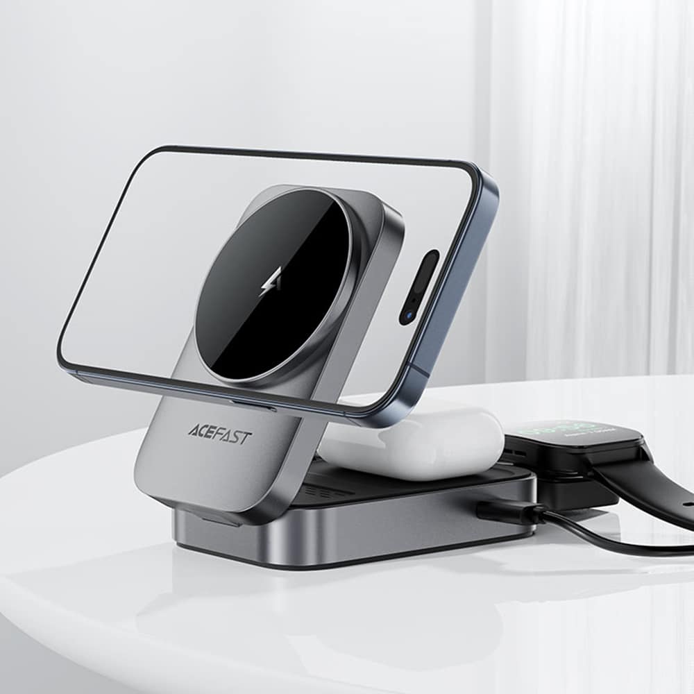 Acefast - Charging Station 3in1 (e22) - For Phone, Earbuds, Apple Watch, 22.5w, 2.5a, Foldable - Metal Gray - Image 2