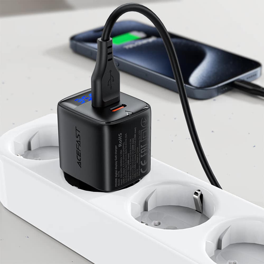 Acefast - Wall Charger (a116) - With Digital Display, Fast Charging, Gan, Type-C, Usb, Pd35w - Black - Image 7