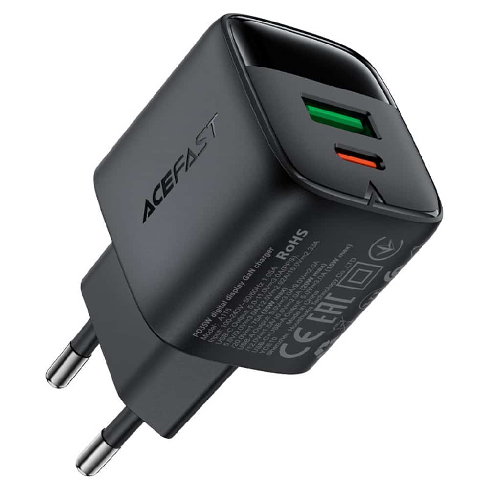 Acefast - Wall Charger (a116) - With Digital Display, Fast Charging, Gan, Type-C, Usb, Pd35w - Black - Image 4