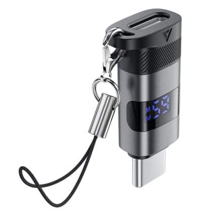Acefast - Adapter (j9) - With Digital Display, Type-C To Usb-C, 480mbps, 20v/5a, Fast Charge, Data Transmission - Metal Gray