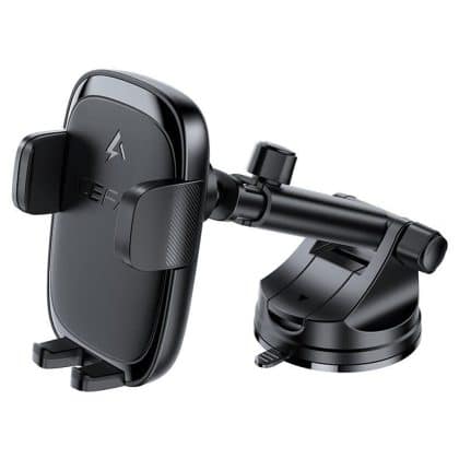 Acefast - Car Holder With Wireless Charging (d49) - For Dashboard/windshield, Magnetic Grip, Lock Clip, 15w, For 4.7-6.9" Phones - Black