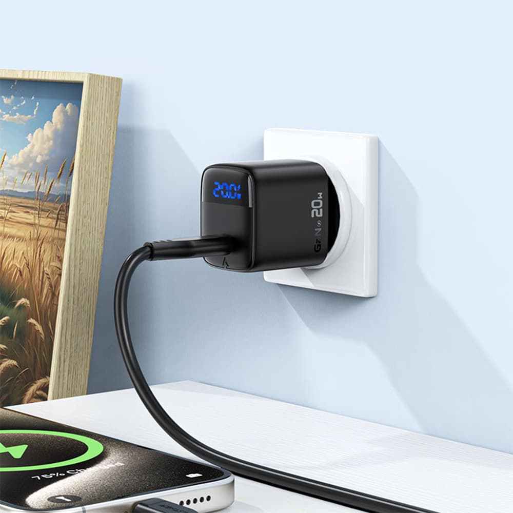 Acefast - Wall Charger (a113) - With Digital Display, Fast Charging, Gan, Type-C, Pd20w - Black - Image 6