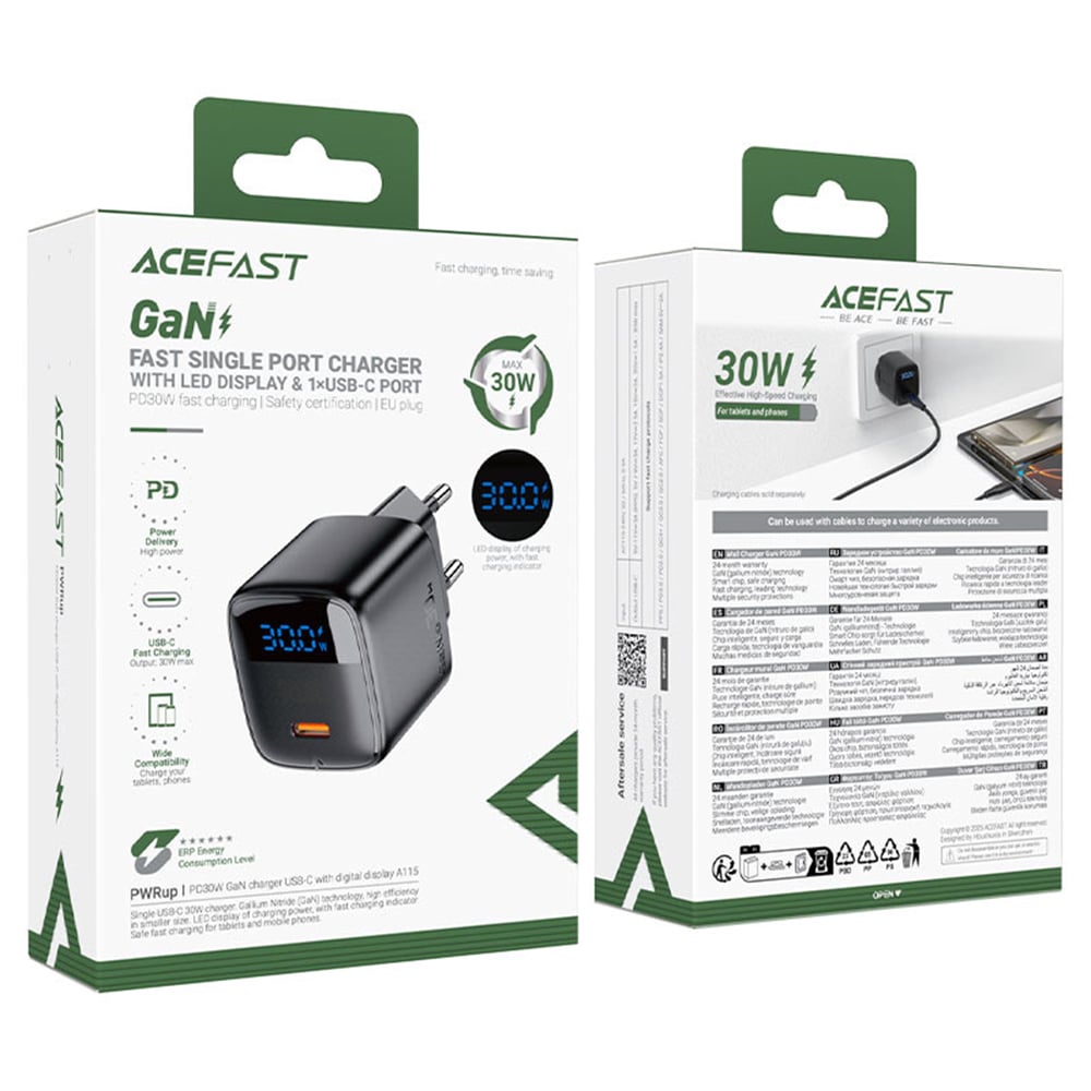 Acefast - Wall Charger (a113) - With Digital Display, Fast Charging, Gan, Type-C, Pd20w - Black - Image 7