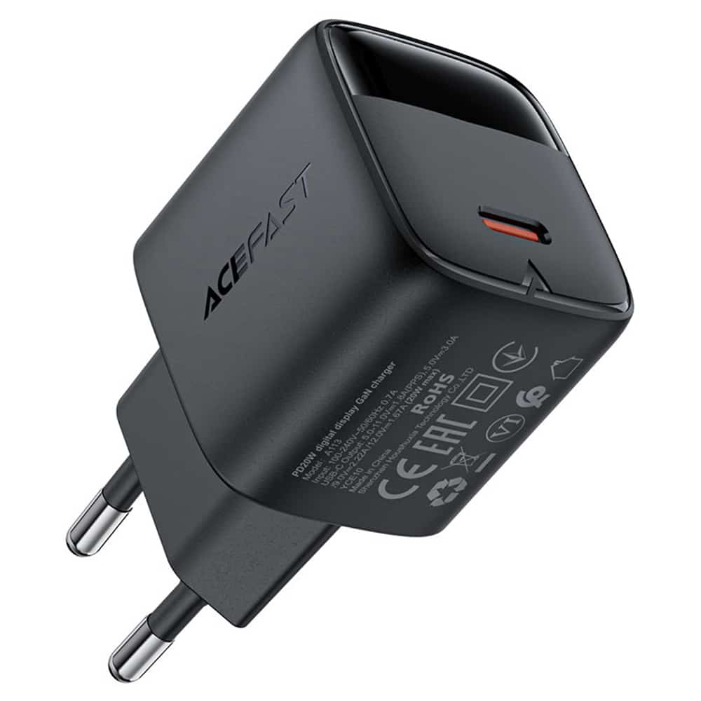 Acefast - Wall Charger (a113) - With Digital Display, Fast Charging, Gan, Type-C, Pd20w - Black - Image 4