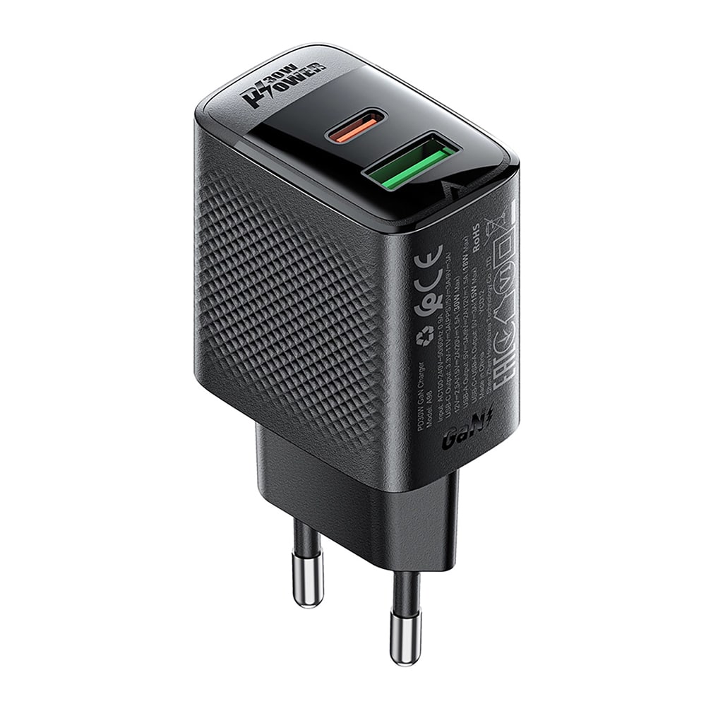 Acefast - Wall Charger (a98) - Gan, Fast Charging, Usb, Type-C, 30w, 5v/3a, Smart Chip - Black - Image 2
