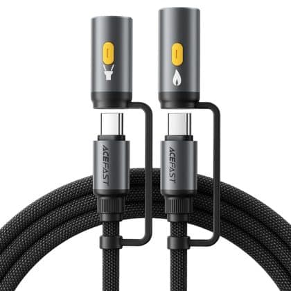 Acefast - Data Καλώδιο (j4) - Multifunction, Fast Charging, Type-C/led Light To Type-C/cigarette Lighter, 60w, 3a, 1.2m - Black
