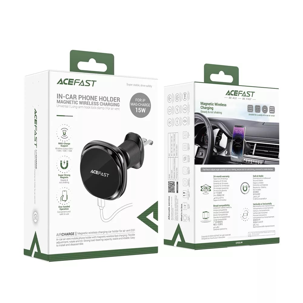 Acefast - Car Holder With Wireless Charging (d31) - For iPhone, Magsafe, 360° Adjustable, For Air Vent, 12v/2a, 15w - Black - Image 7