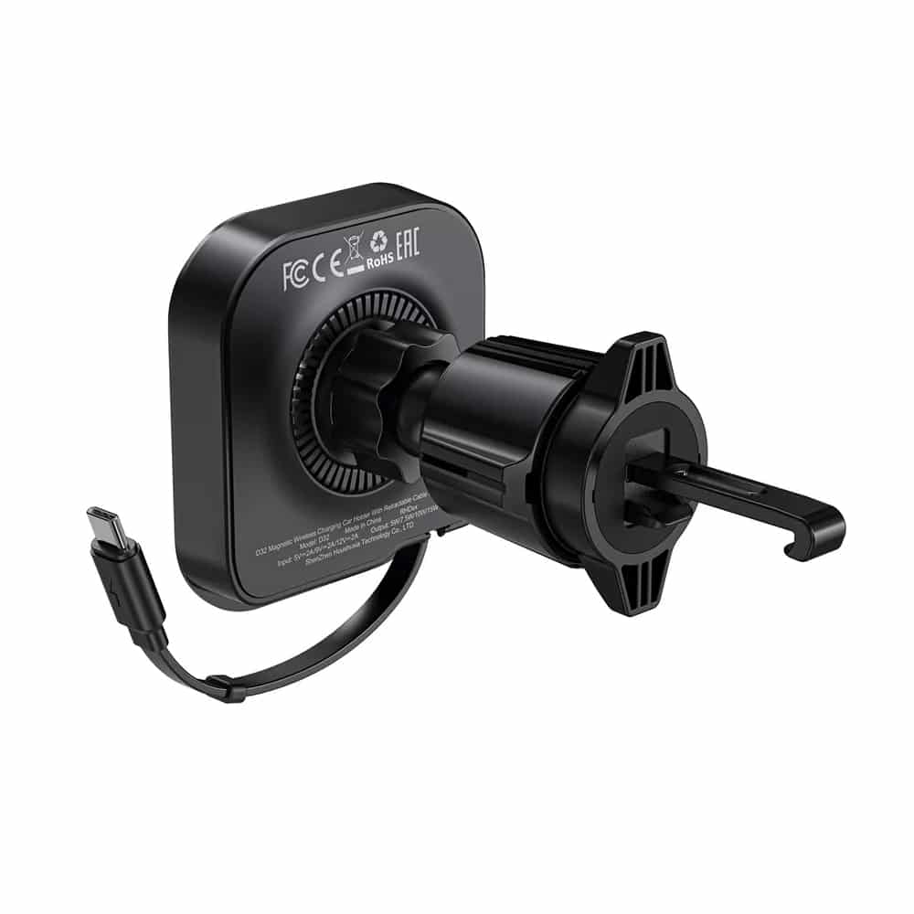 Acefast - Car Holder With Wireless Charging (d32) - For iPhone, Magsafe, Retractable Καλώδιο, For Air Vent, Usb-C, 85cm - Black - Image 4
