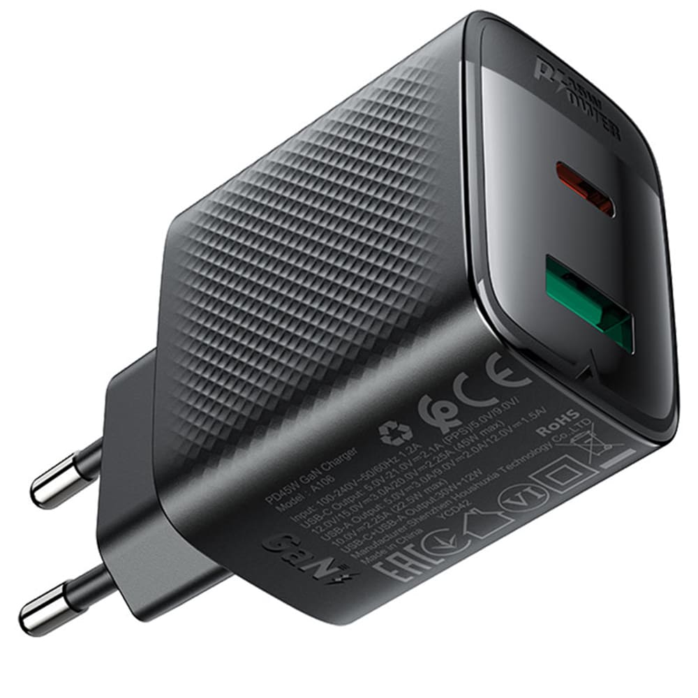 Acefast - Wall Charger (a106) - Gan Technology, Fast Charging, Type-C, Usb, 45w, 3a - Black - Image 4