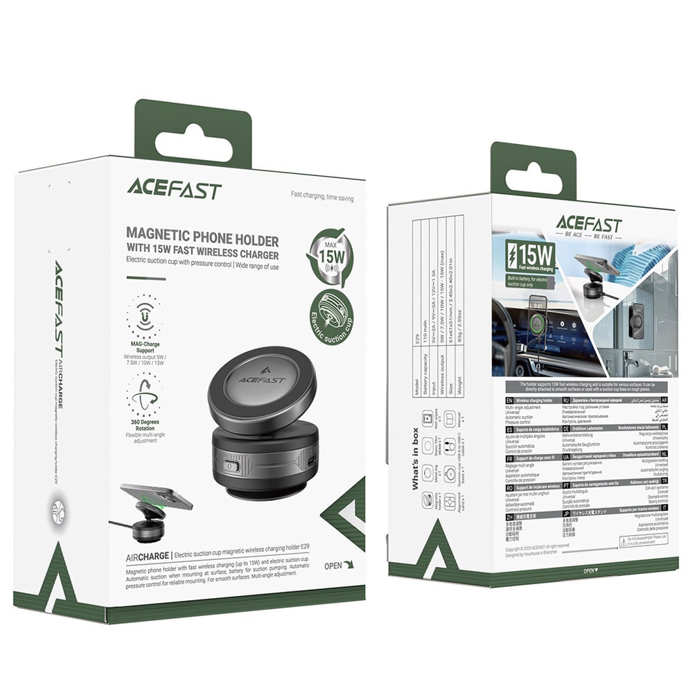 Acefast - Car Holder With Wireless Charging (e29) - For Dashboard, Strong Magnets, 110mah - Metal Gray - Image 7