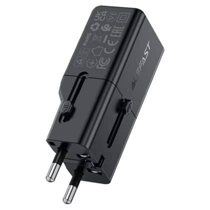 Acefast - Travel Adapter (z7) - Gan, Type-C, Eu, Uk, Au, Us, Pd30w, Multifunctional Fast Charger, Mini Design - Black