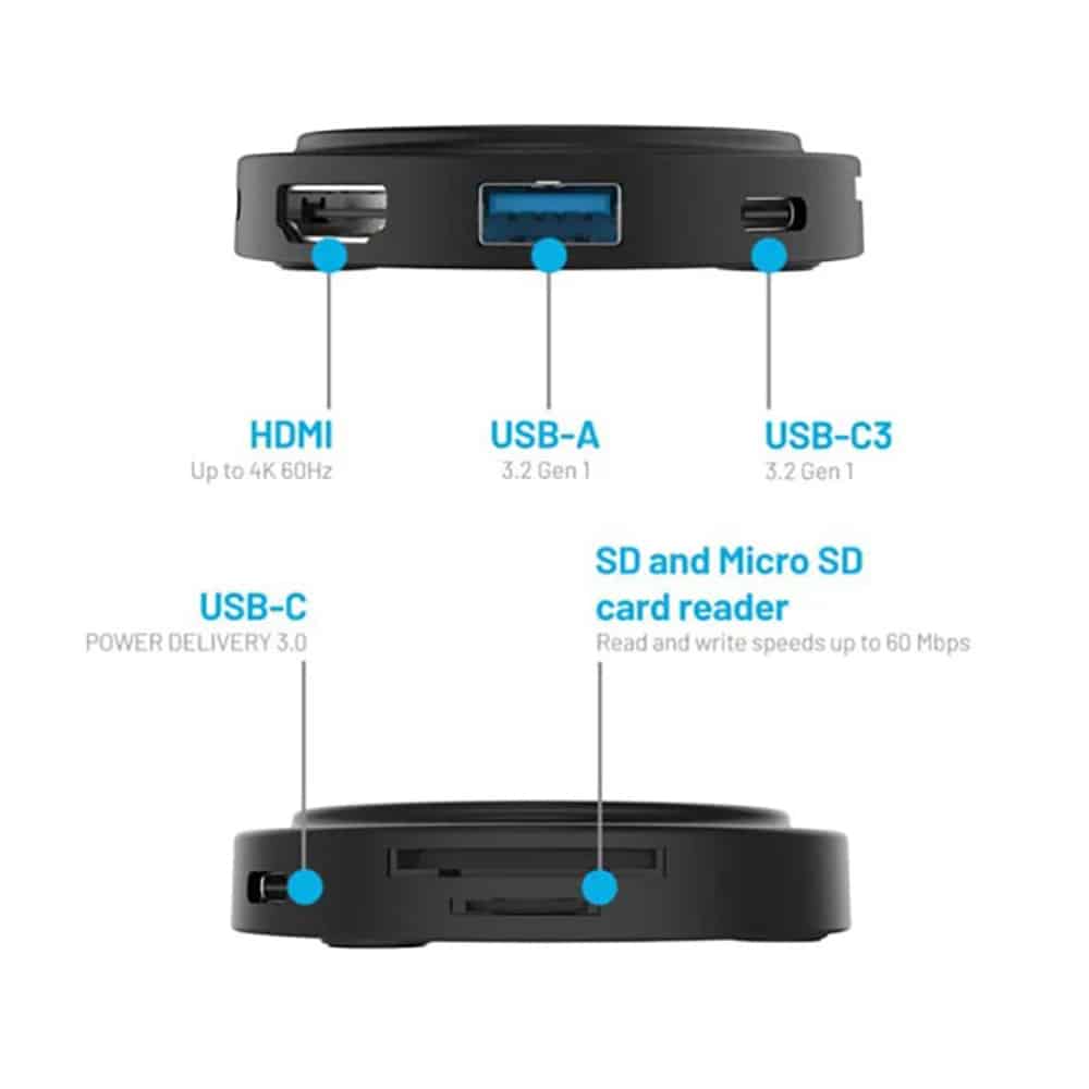 Fixed - Maghub 7in1 (fixhu-M-Bk) - USB-C To 2x USB-C, USB-A, Hdmi, Micro-Sd/sd Card Reader, Wireless Magsafe, Pd100w, 4k, 5gb/s - Black - Image 3