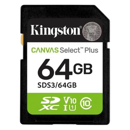 Kingston - Memory Card Canvas Select Plus (sds3/64gb) - Sdxc, 64gb, Class 10 / Uhs-I U1 - Black