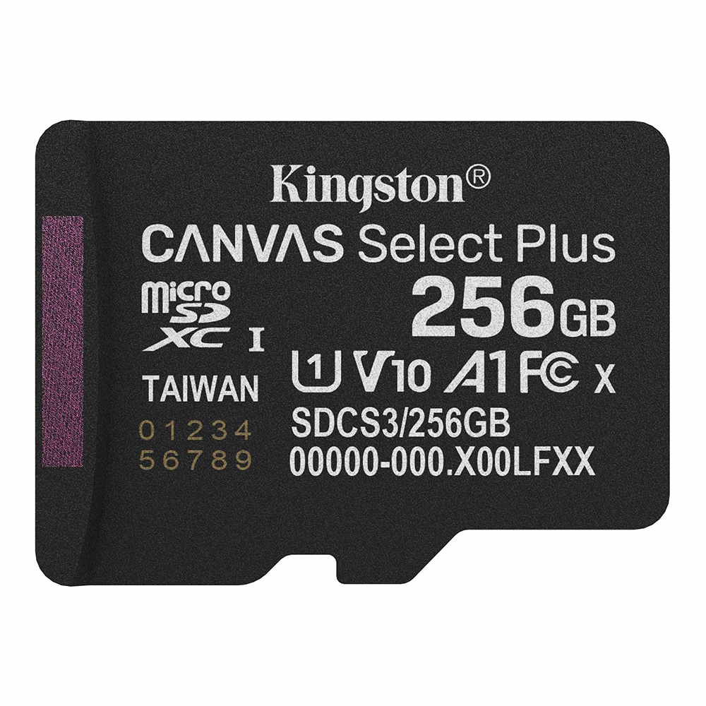 Kingston - Memory Card Canvas Select Plus (sdcs3/256gbsp) - MicroSDXC, 256gb, Class 10, Uhs-I, U1/u3, 150mb/s Read, A1 - Black