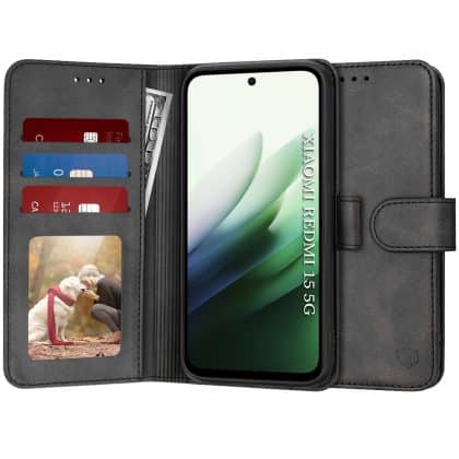 Μαύρη θήκη βιβλίο Techsuit Diary Book για Xiaomi Redmi 15 από συνθετικό δέρμα PU