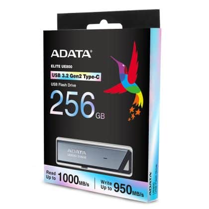 Adata - Memory Stick Ue800 (aeli-Ue800-256g-Csg) - Type-C (usb 10gbps), 256gb, Up To 1,000/950mb/s, Metal Texture - Silver