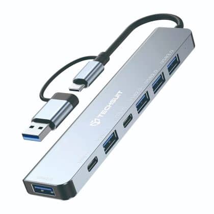 Techsuit - Σταθμός σύνδεσης DataBridge 7 σε 1 (H6) - USB, Type-C σε USB 3.0, 4x USB 2.0, 2x Type-C - Γκρι
