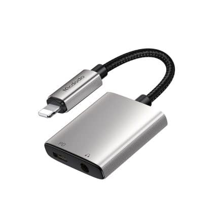 Mcdodo - Audio Adapter Wales Series (ca-5540) - Lightning To Lightning, Dc 3.5mm, Aluminum Alloy, Nylon, 5v/2a, 12.5cm - Gray