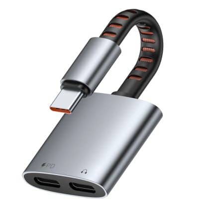 Mcdodo - Audio Adapter (ca-3370) - Type-C To 2x Type-C, 3a, 60w, Premium Sound Quality, Aluminum Alloy/nylon, 0.1m - Gray