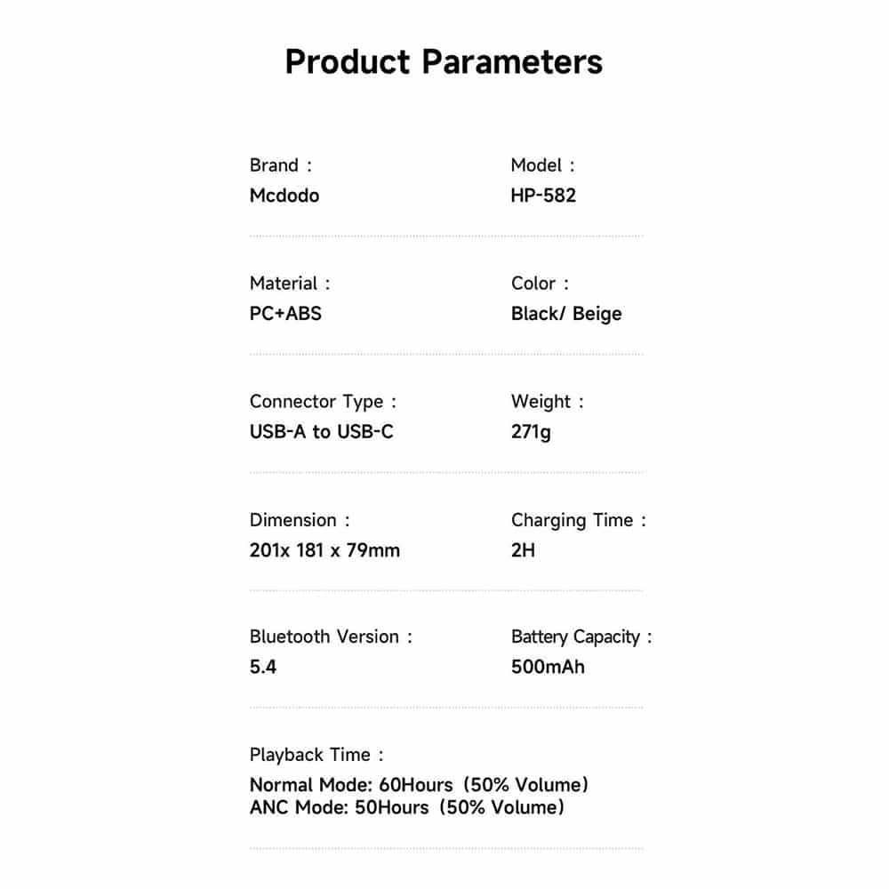 Mcdodo - Wireless Headphones T03 Series (hp-5820) - On-Ear, Bluetooth V5.4, 500mah, Anc Technology - Black - Image 7
