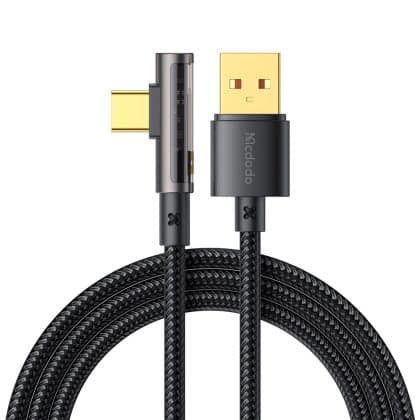 Mcdodo - Data Καλώδιο (ca-3380) - Usb-C To Usb-A, 90 Degree Design, 6a, Transparent Design, 1.2m - Black