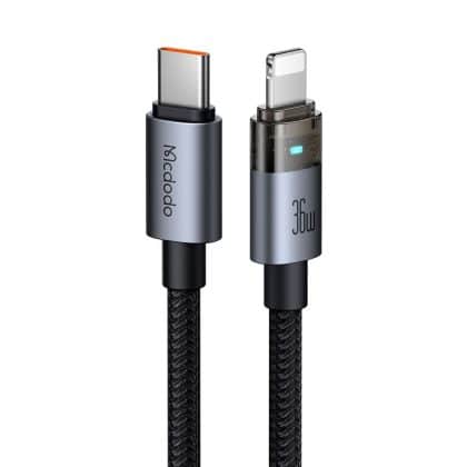 Mcdodo - Data Καλώδιο (ca-6940) - With Charging Light, Usb-C To Lightning, Transparent Καλώδιο, 36w, 1.2m - Black