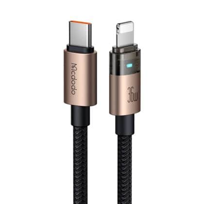 Mcdodo - Data Καλώδιο (ca-6941) - With Charging Light, Usb-C To Lightning, Transparent Καλώδιο, 36w, 1.2m - Desert Gold