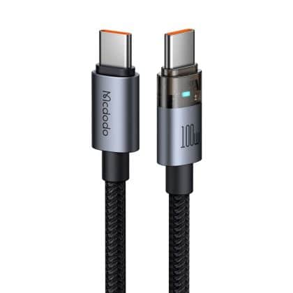Mcdodo - Data Καλώδιο (ca-5580) - With Charging Light, Usb-C To Usb-C, Transparent Καλώδιο, 100w, 1.2m - Black
