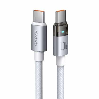 Mcdodo - Data Καλώδιο (ca-5582) - With Charging Light, Usb-C To Usb-C, Transparent Καλώδιο, 100w, 1.2m - White