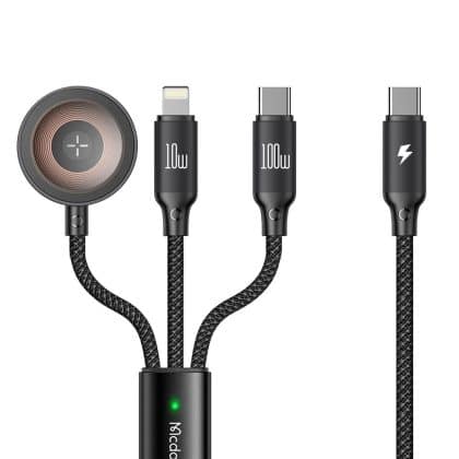 Mcdodo - 3in1 Data Καλώδιο O Series (ca-4940) - Usb-C To Lightning/usb-C/wireless Charger Apple Watch, 100w, 1.2m - Black