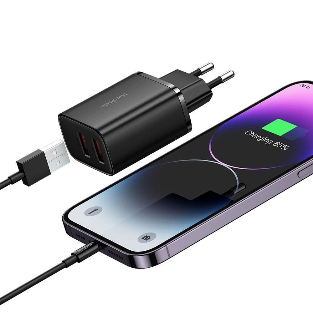 Mcdodo - Wall Charger Beryllium Series (ch-5070) - 2x Usb-A. 12w, 2a, Fireproof Pc - Black - Image 2