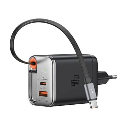 Mcdodo - Wall Charger Freego Series (ch-4281) - Built-In Usb-C Retractable Καλώδιο, Usb-A/c, 40w, Digital Display, 65cm - Black