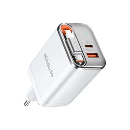 Mcdodo - Wall Charger Freego Series (ch-4103) - Built-In Usb-C Retractable Καλώδιο, Usb-A/c, 67w, Digital Display, 65cm - White
