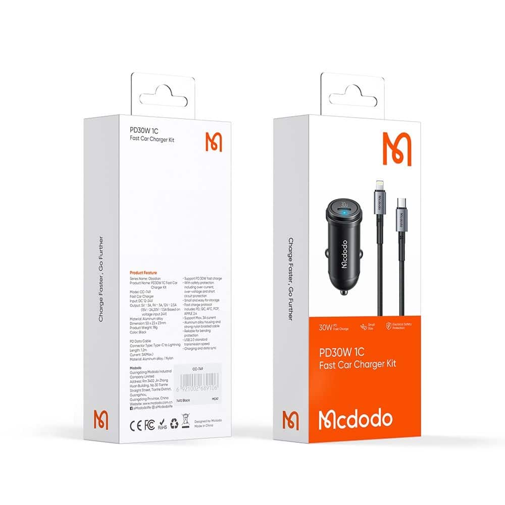 Mcdodo - Car Charger Obsidian Series (cc-7492) - Type-C To Lightning Καλώδιο Included, Pd30w, Smart Ic, Mini Size, 1.2m - Black - Image 7
