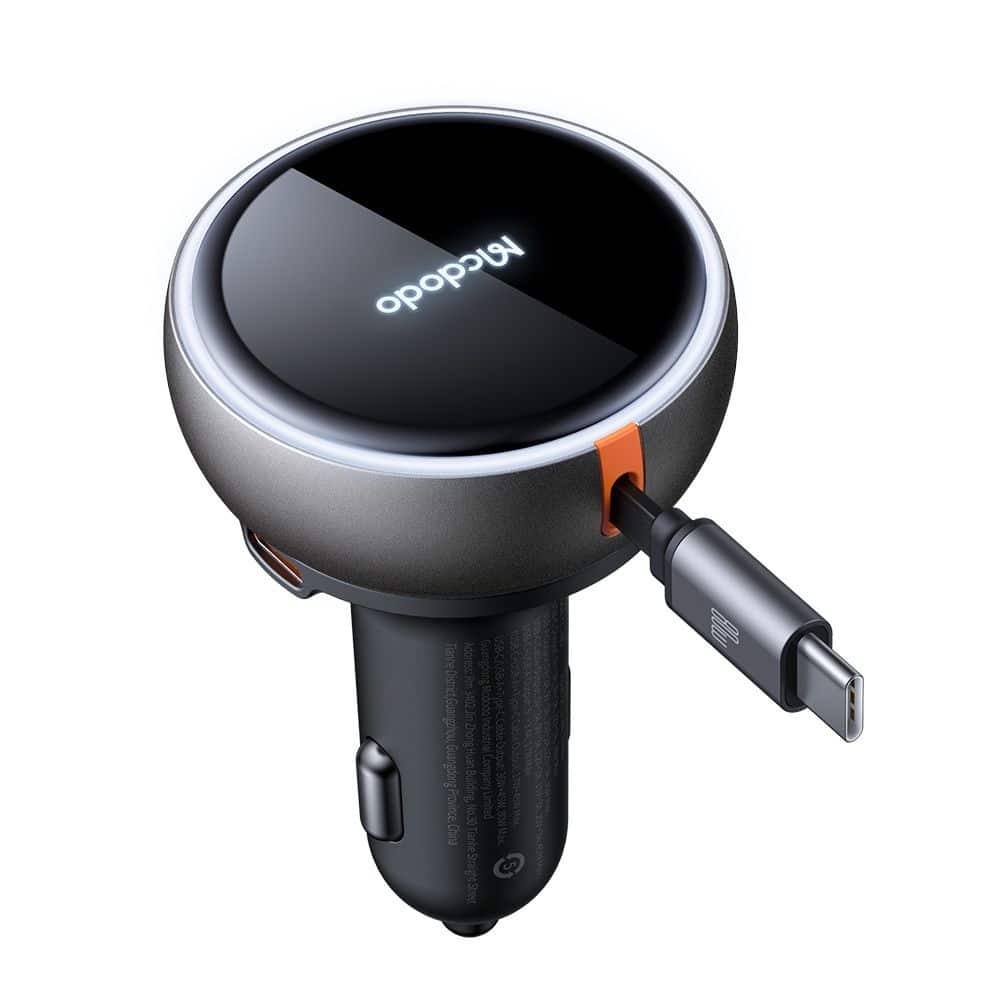 Mcdodo - Car Charger (cc-4850) - With Usb-C Retractable Καλώδιο, 80w, Dual Port, Indicator Light Ring, 80cm - Black - Image 3