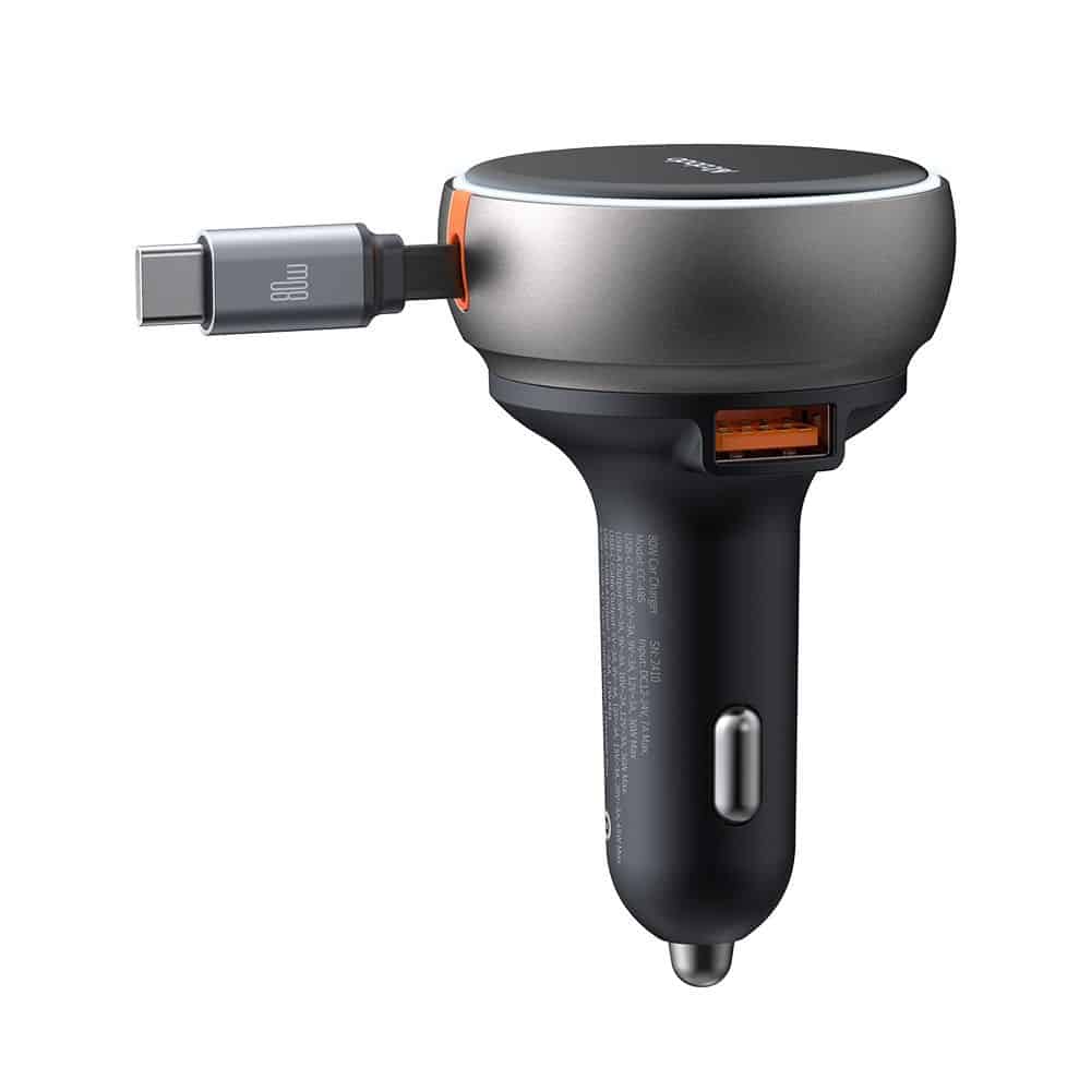Mcdodo - Car Charger (cc-4850) - With Usb-C Retractable Καλώδιο, 80w, Dual Port, Indicator Light Ring, 80cm - Black - Image 2