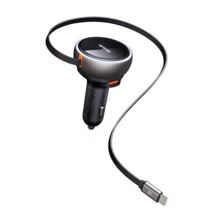 Mcdodo - Car Charger (cc-4850) - With Usb-C Retractable Καλώδιο, 80w, Dual Port, Indicator Light Ring, 80cm - Black