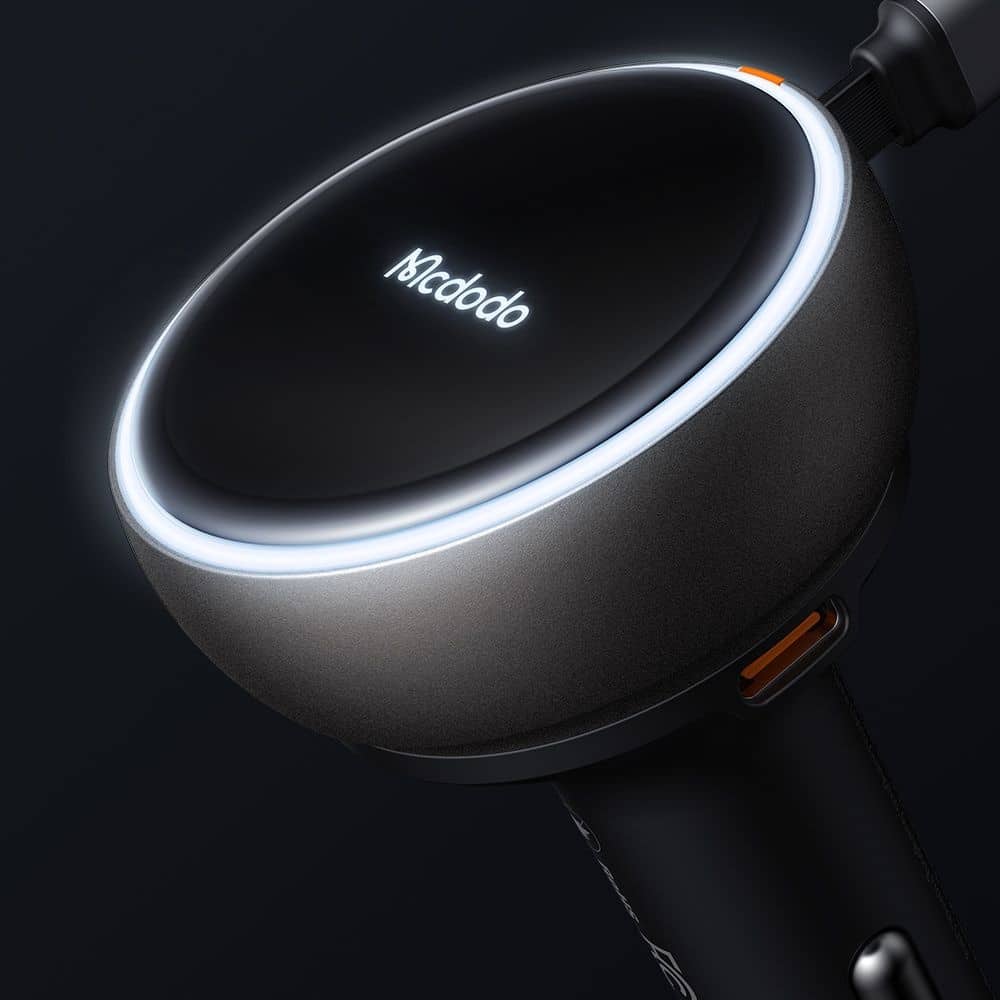 Mcdodo - Car Charger (cc-4850) - With Usb-C Retractable Καλώδιο, 80w, Dual Port, Indicator Light Ring, 80cm - Black - Image 6