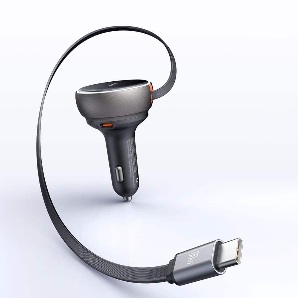 Mcdodo - Car Charger (cc-4850) - With Usb-C Retractable Καλώδιο, 80w, Dual Port, Indicator Light Ring, 80cm - Black - Image 4