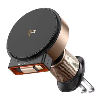 Mcdodo - Car Holder With Wireless Charging (ch-0091) - For Air Vent, 15w, Qi2, Built-In Retractable Καλώδιο - Desert Gold