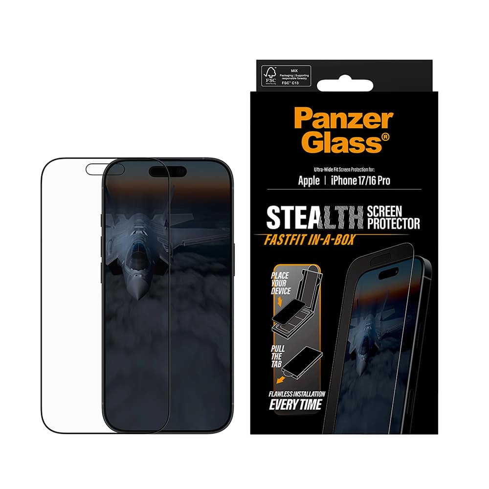 Panzerglass® - Ultra-Wide Fit Stealth Screen Protector W. Fastfit In-A-Box - iPhone 17 / iPhone 16 Pro - Black - Image 2