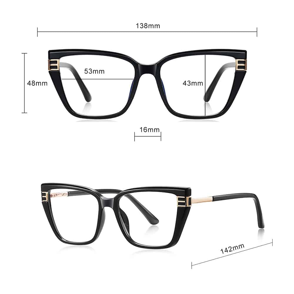 Techsuit - Anti-Blue Light Glasses Reflex Pc (2275) - For Women, Rectangle, Tr90&metal Frame, Ac Lens - Black/gold - Image 7