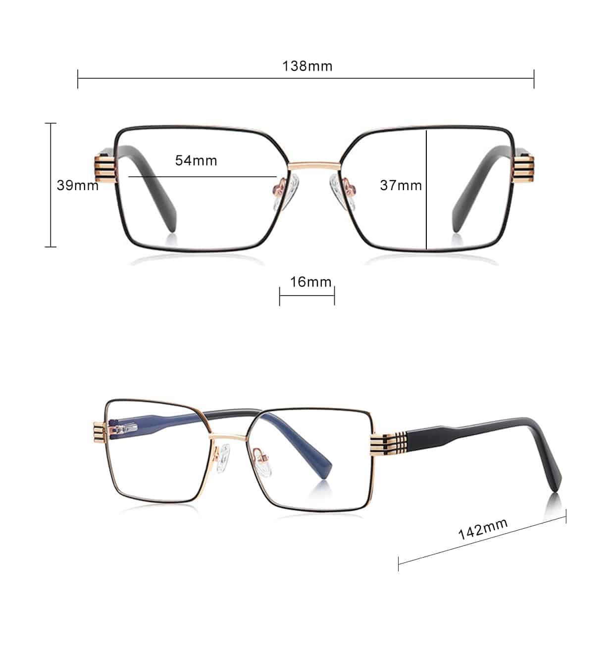 Techsuit - Anti-Blue Light Glasses Reflex Pc (3160) - For Women, Rectangle, Metal Frame, Ac Lens - Black - Image 7