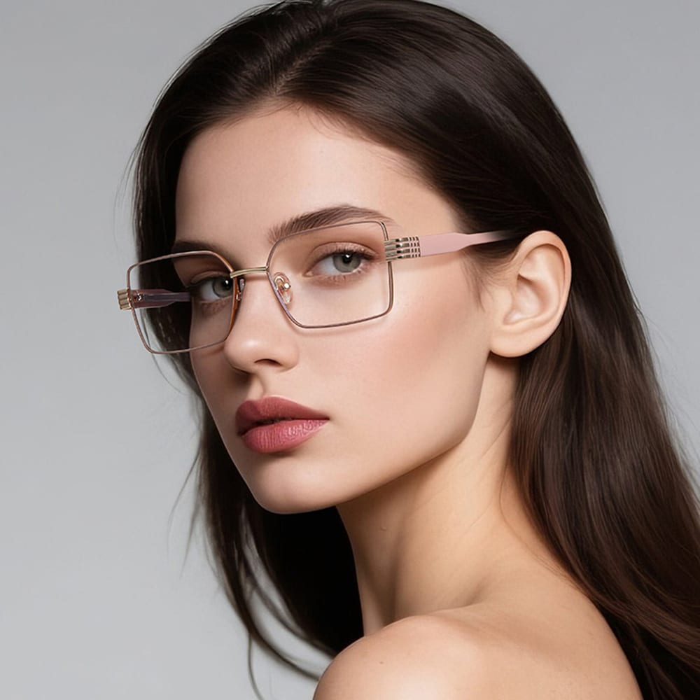 Techsuit - Anti-Blue Light Glasses Reflex Pc (3160) - For Women, Rectangle, Metal Frame, Ac Lens - Rose Gold - Image 6