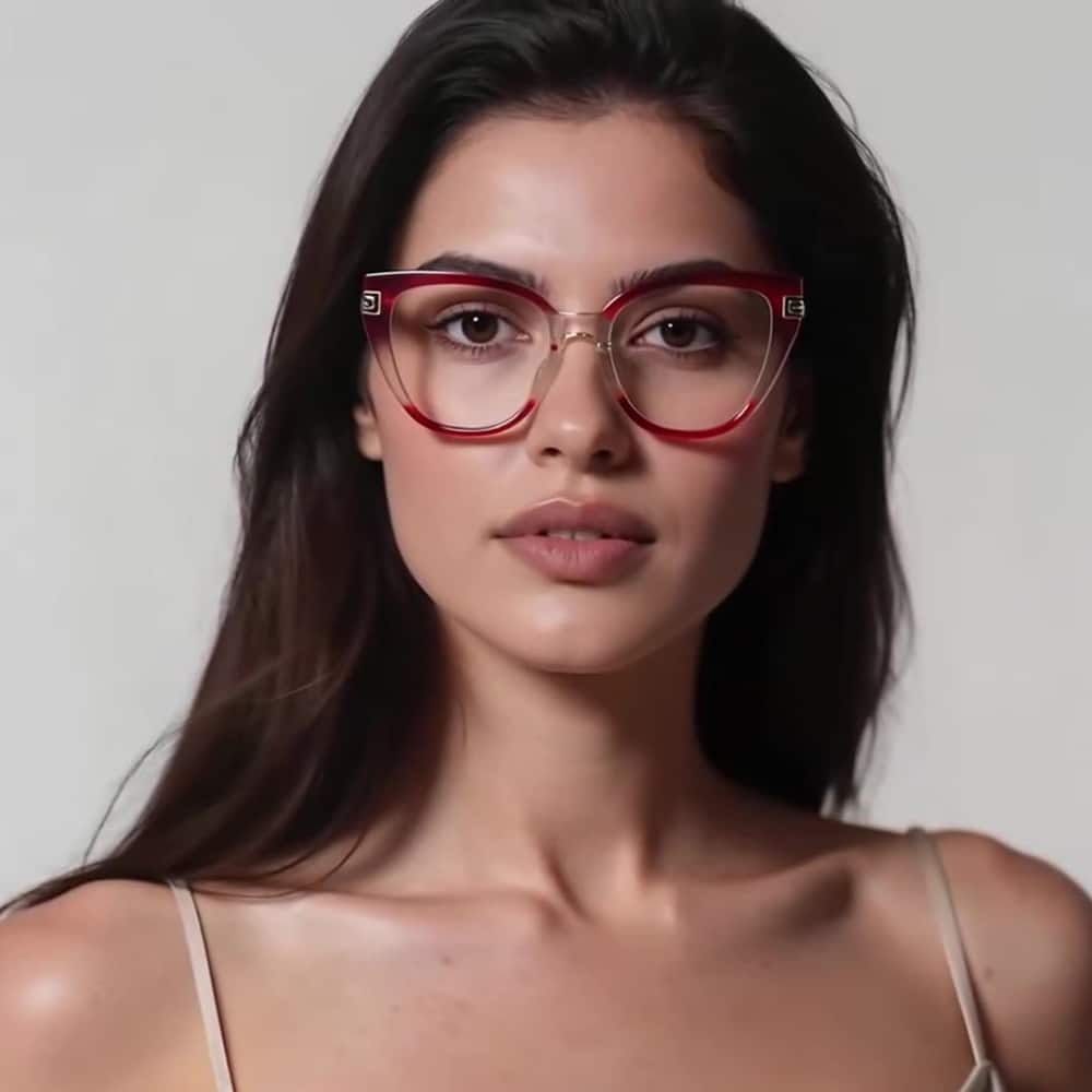 Techsuit - Anti-Blue Light Glasses Reflex Pc (2259) - For Women, Oversized, Tr90&metal Frame, Ac Lens - Transparent/red - Image 3
