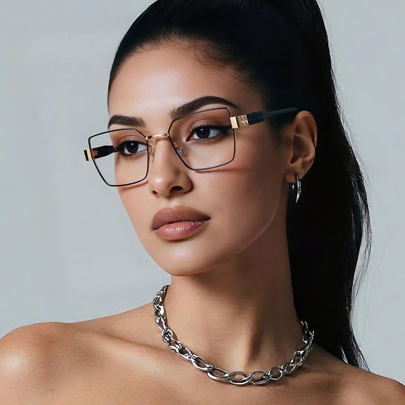 Techsuit - Anti-Blue Light Glasses Reflex Pc (3169) - For Women, Hexagonal, Metal Frame, Ac Lens - Black - Image 4