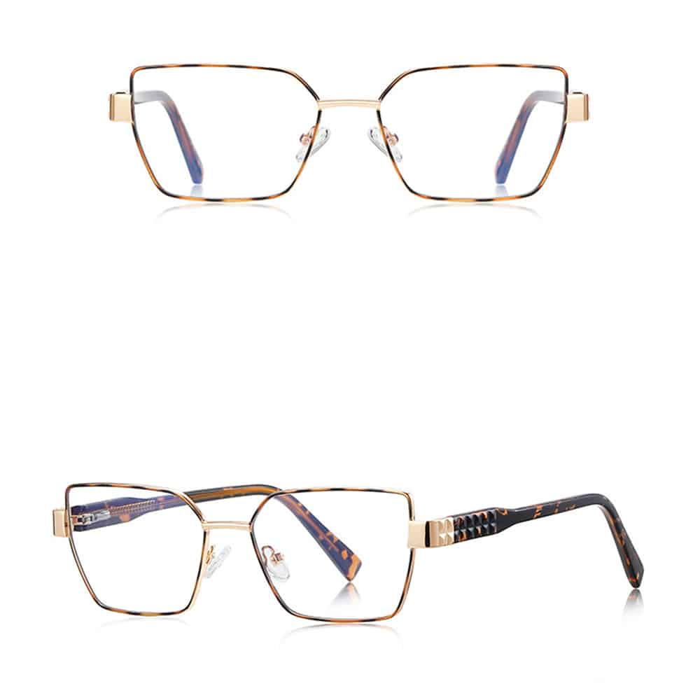 Techsuit - Anti-Blue Light Glasses Reflex Pc (3169) - For Women, Hexagonal, Metal Frame, Ac Lens - Brown/leopard - Image 2