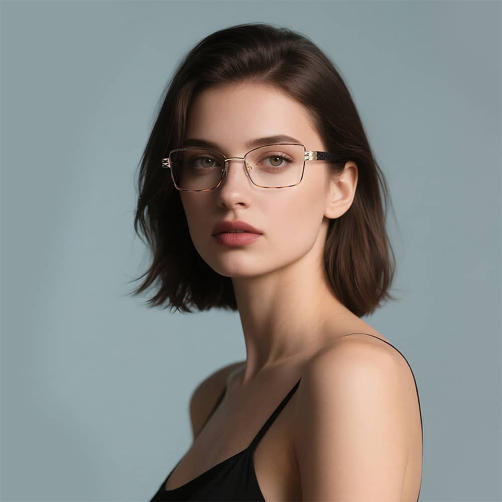 Techsuit - Anti-Blue Light Glasses Reflex Pc (3171) - For Women, Rectangle, Metal Frame, Ac Lens - Gold/black - Image 3